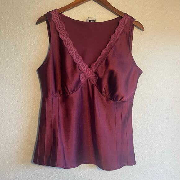 Romantic Deep Rose Satin Lace 90s Blouse - Picture 2 of 7